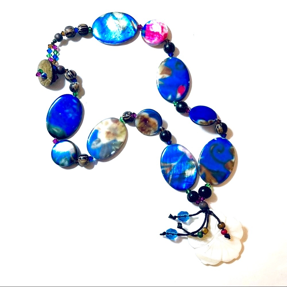 Handmade Hawaii 50 Spring Blue Tropical Statement Necklace